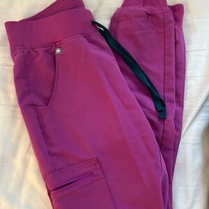 Figs Women's Magenta Joggers with Teal Drawstring